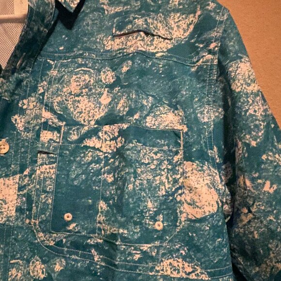 Reel Legends Men's Small Fishing shirt in teal waves-SALTWATER 11 - Picture 6 of 12